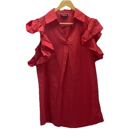 SSYS Dresses & Skirts - SSYS The Label Dress S Orange Flutter Sleeve Boutique Poplin v neck mini Spring